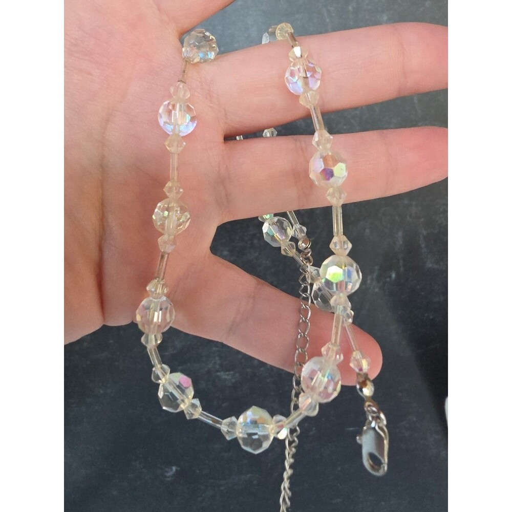 Aurora Borealis Crystal Beaded Adjustable Necklace Vintage Costume Jewelry